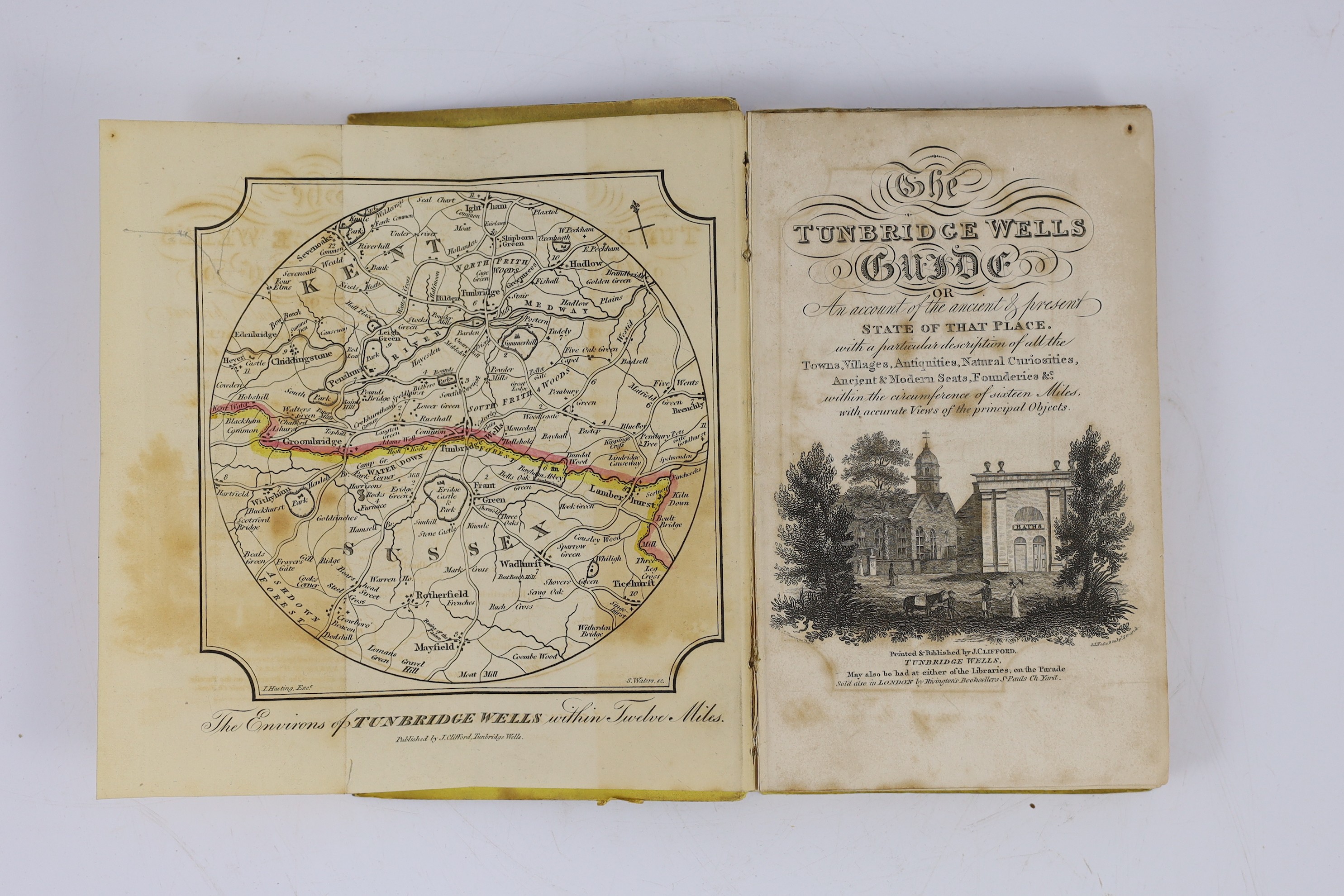 KENT, TUNBRIDGE WELLS: A Descriptive Guide of Tunbridge Wells and its Environs...pictorial vignette title, folded map; original printed boards, uncut. Tunbridge Wells: printed and published by J. Clifford...1818; The Vis